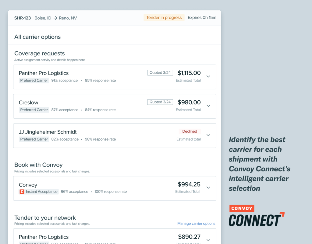 Convoy Connect's New Carrier Selection Screen Convoy